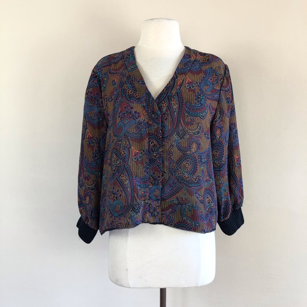 vintage sheer‎ black floral bomber jacket cropped blouse 90s y2k grunge hippie - Picture 2 of 11